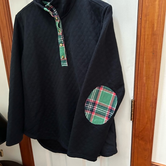 Top it Off EUC SZ MEDIUM NAVY POPOVER JACKET.3/4 snap with plaid edging. - Picture 2 of 4